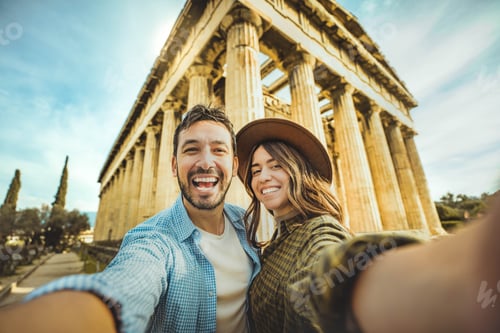 Preview: Happy couple in love visiting the Acropolis of Athens, Greece
