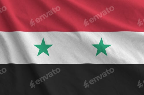Preview: Syria flag depicted on folded wavy fabric of old cloth