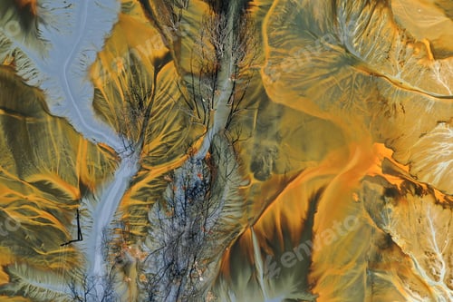 Preview: Aerial view of acid mine water drainage flow, toxic mine waters polluting the environment