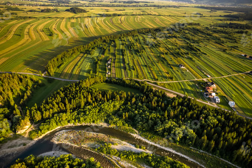 Preview: Countryside farm fields in rural Poland, aerial drone view
