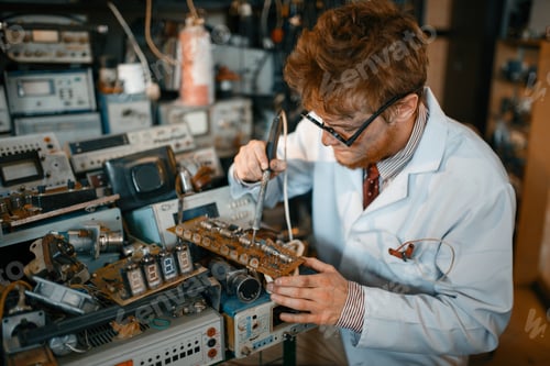 Preview: Strange scientist soldering chips, test in lab