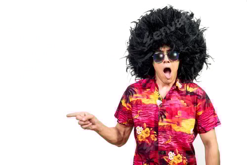 Preview: Man with Afro Wig and Tropical Shirt Points