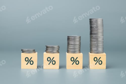 Preview: financial icon on wooden block. financial symbol on wooden with clean background.