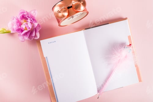 Preview: Open Notebook for writing Dreams and Ideas with flowers nearby