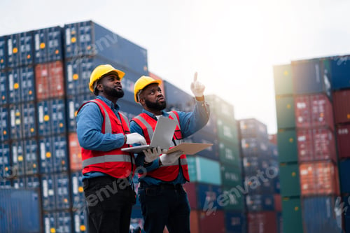 Preview: Two men wearing safety gear and pointing at a laptop