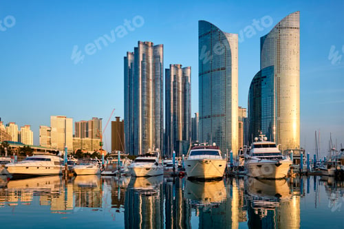 Preview: Busan marina with yachts on sunset, South Korea