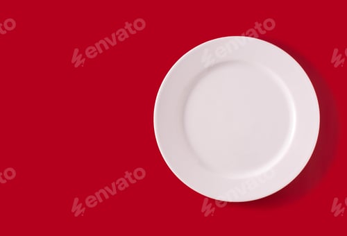 Preview: White plate on red background