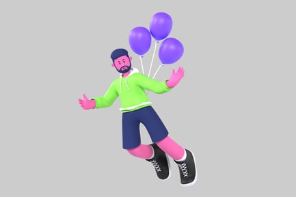 Preview: Cheerful Leaping Character with Balloons