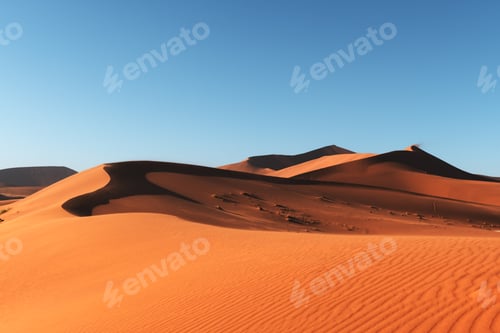 Preview: Orange sand dunes and clear sky in Namib desert