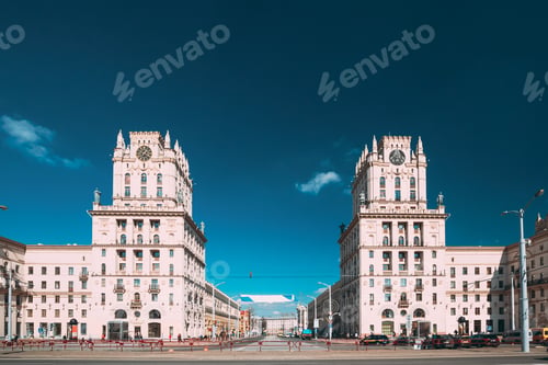 Preview: Minsk, Belarus. Two Buildings Towers Symbolizing The Gates Of Mi