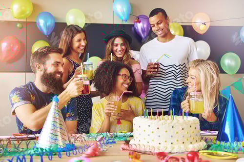 Preview: Group of Caucasian and African friends at party