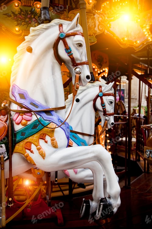 Preview: Detail of galloping carousel horses, Avignon, Provence-Alpes-Cote d'Azur, France