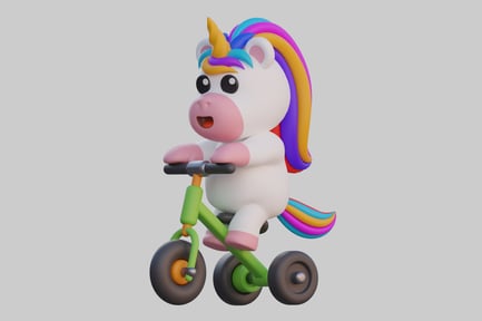 Visualização: Unicórnio em triciclo