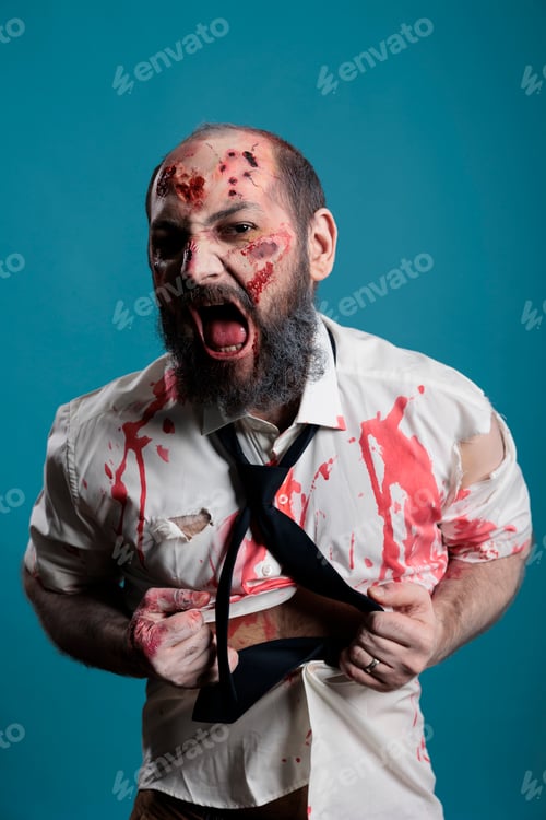 Preview: Horror evil demon ripping bloody shirt