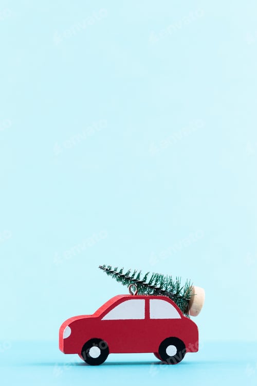 Preview: Christmas car on pastel color background.