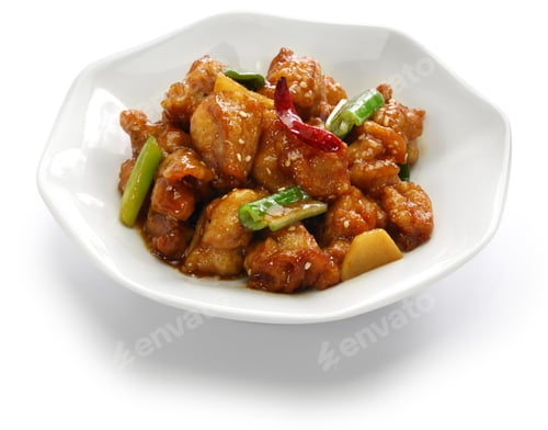Preview: general tso’s chicken, american chinese cuisine isolated on white background