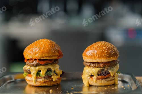 Preview: Professional kitchen burgers in the restaurant