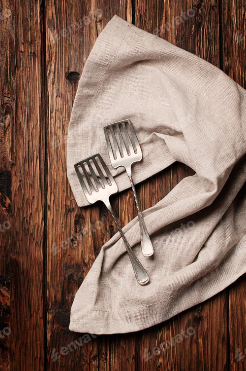Preview: Vintage fork and knife on the wooden table