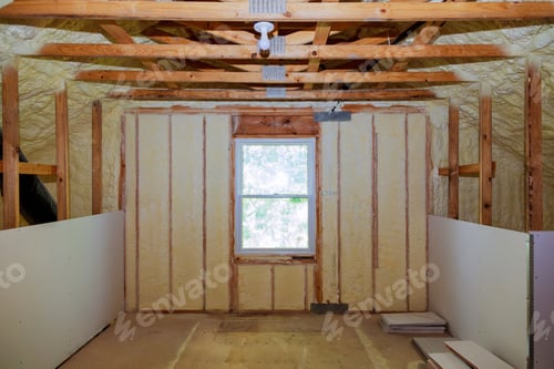 Preview: Insulation of attic with fiberglass cold barrier and insulation material thermal insulation attic
