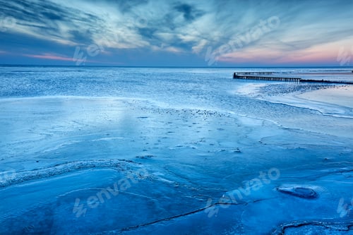 Preview: big lake frozen in dusk