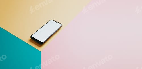 Preview: Minimalistic mobile phone blank screen with copy space, floating phone