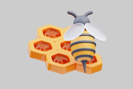 Bee on hexagonal cells with wings