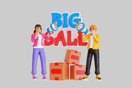 Preview: Cartoon sale announcement characters assets