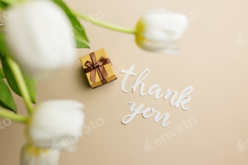 Preview: Thank You Note with Gift Box and White Tulips.