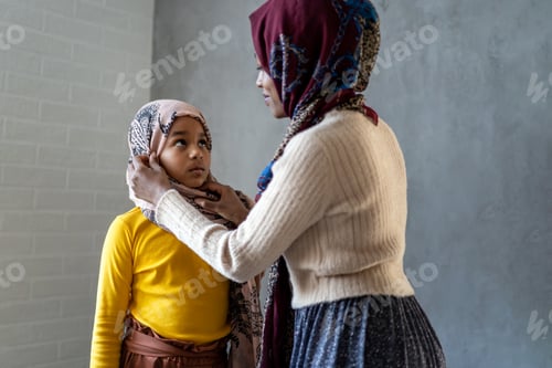 Preview: Muslim single parent. Happy mother and child together