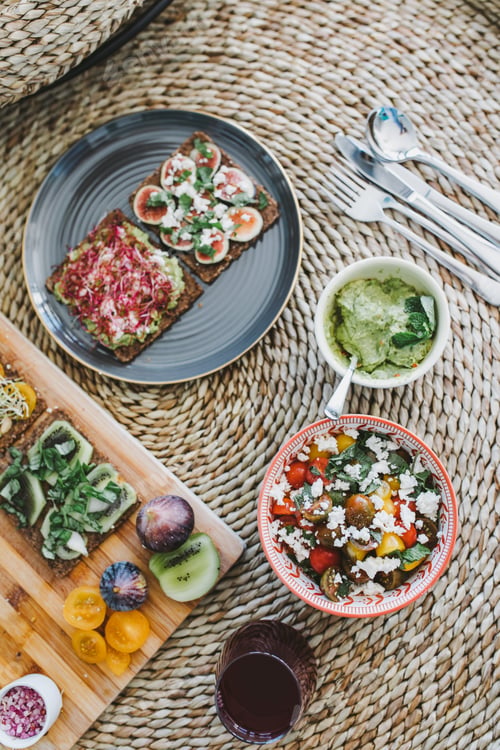Healthy Sandwiches and Salad Food on Woven Mat