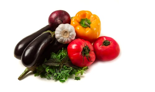 Preview: set of vegetables, for the Turkish dish Imam Bayaldy, eggplant, tomatoes,pepper,onion, garlic,