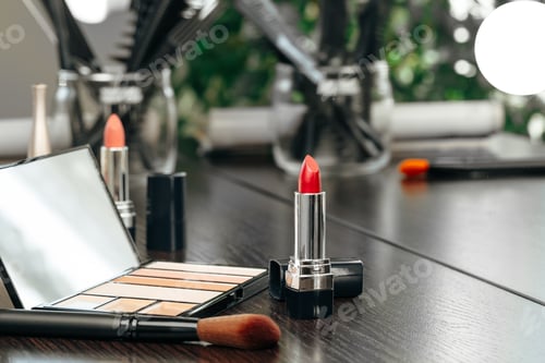 Preview: Make up products on vanity table close up