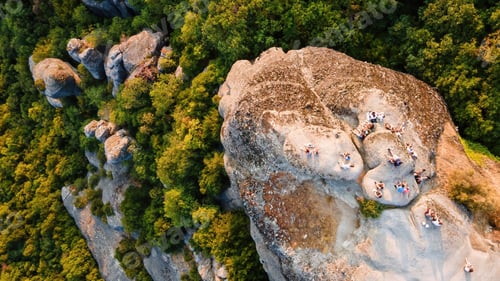 Preview: Aerial drone view of the Meteora in Greece at sunset