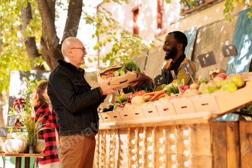 Preview: Elderly person gets organic items at market