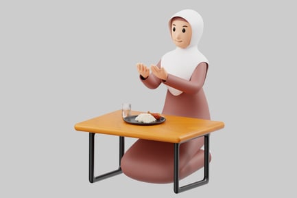 Preview: Woman in hijab praying at a table