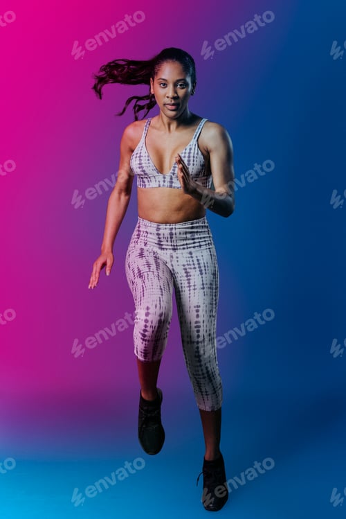 Preview: Sportive woman doing a high knees mockup