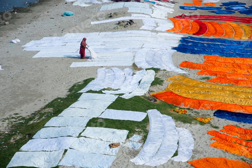Preview: Drying cloth on banks of River Yanuma, Agra, India.