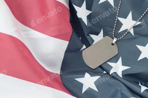 Preview: American Flag with Military Dog Tag Close Up
