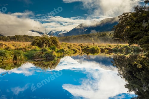 Preview: Mirror Lakes with reflection of Earl Mountains, Fjordland Nation