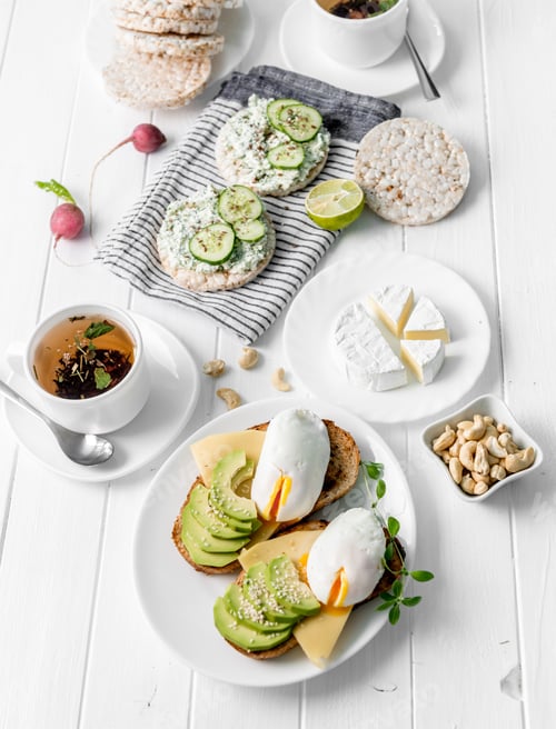 Preview: Healthy breakfast with wholebread toasts, avocado, eggs