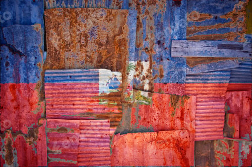 Preview: Abstract background of the flag of Haiti painted on rusty corrugated iron sheets