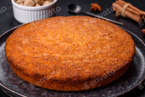 Preview: Pumpkin pie on marble cutting board