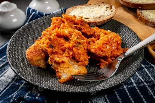 Preview: Fish in Greek kind with vegetables and tomato sauce.
