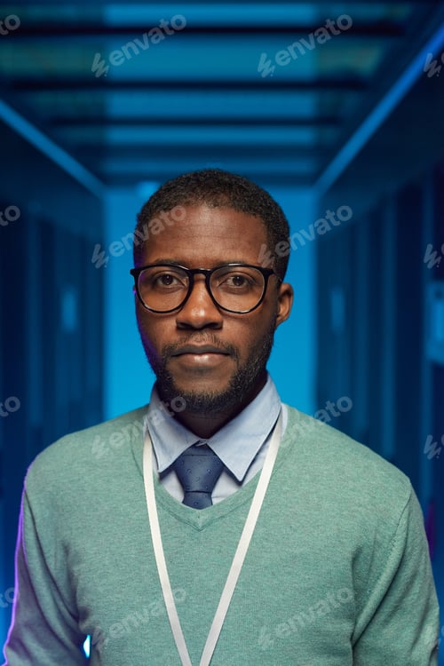 Preview: Portrait of African American IT Specialist in Server Room
