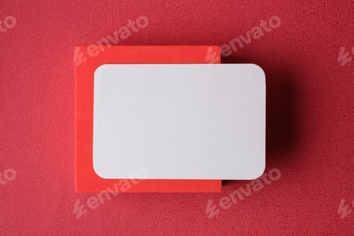Preview: blank business card on pedestal on vivid red background studio