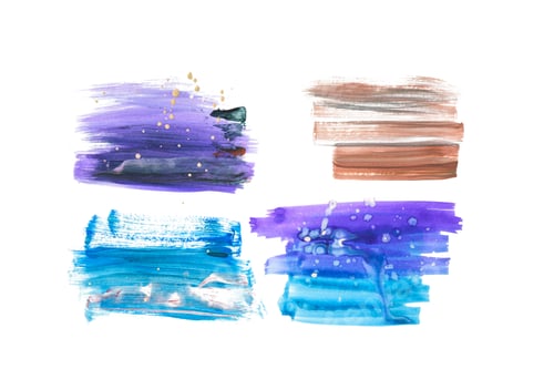 Preview: Set of abstract blue, purple and brown brushstrokes isolated on white