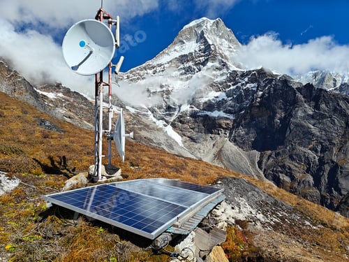 Preview: Solar-powered antenna in Himalaya mountains. Nepal