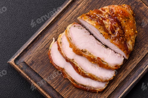 Preview: Delicious smoked ham or chicken meat with salt, spices and french mustard
