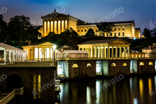Preview: The Fairmount Water Works And Art Museum At Night, In Philadelphia, Pennsylvania.