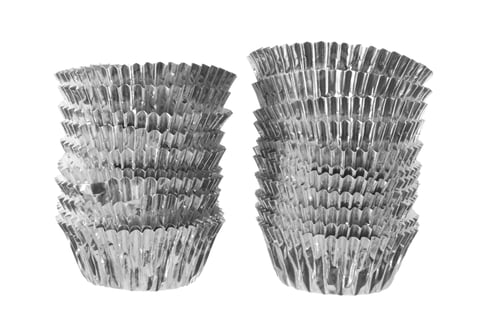 Preview: Silver Cupcake Liners Stacked on White Background